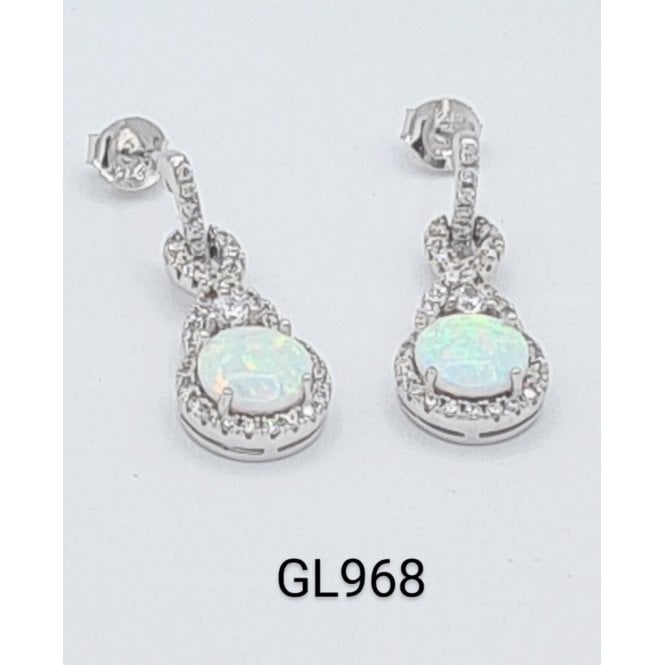 PURE Silver Opal And Cz Drop Earrings
