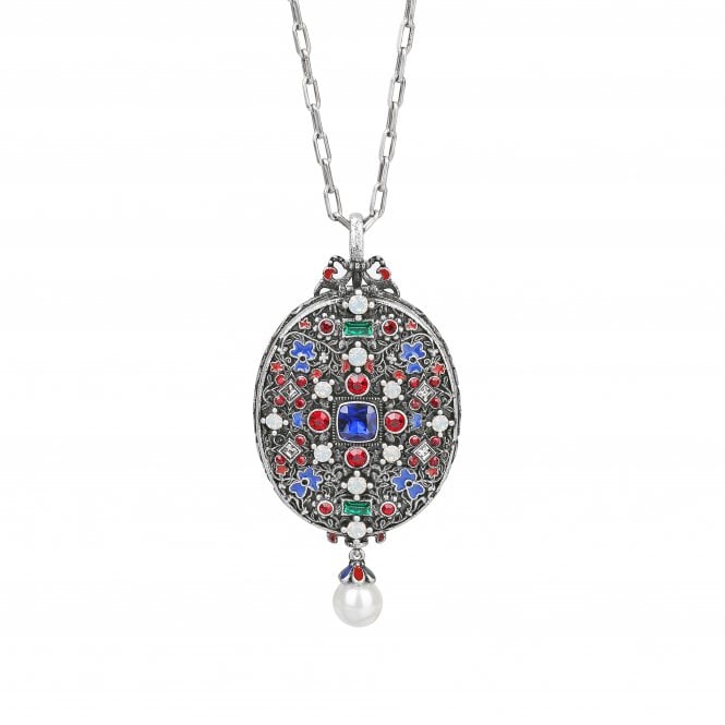 Newbridge Silverware Jewellery & Watches Ornate Locket With Coloured Stone Detail