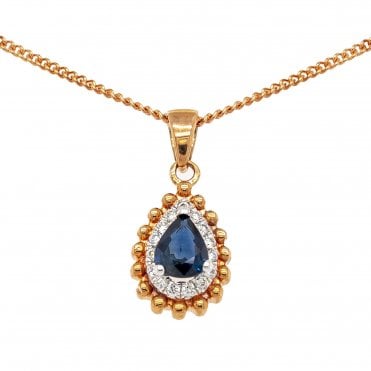 Pear SapphireDiamond Cluster Pendant