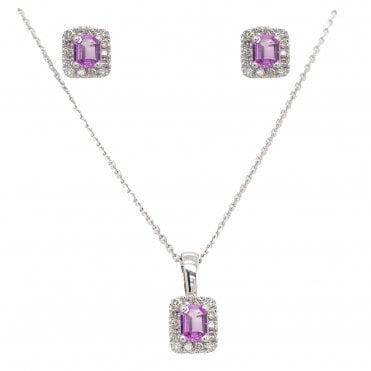 Pink Sapphire Stone Pendant & Earrings
