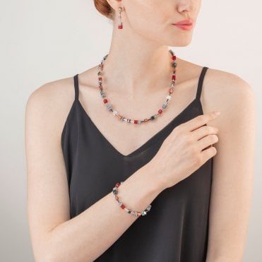 Red And Silver Cube Necklace