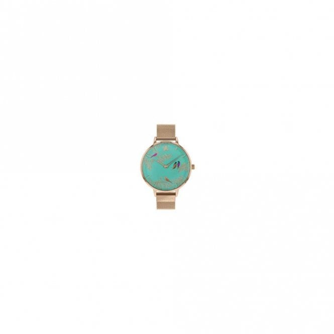 Sara Miller  Turquoise Birds Dial Yellow Mesh Ladies Watch 38mm