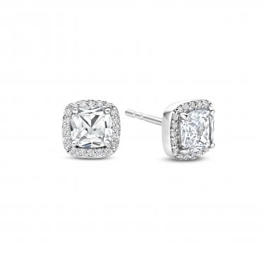Silver Halo Stud Earrings