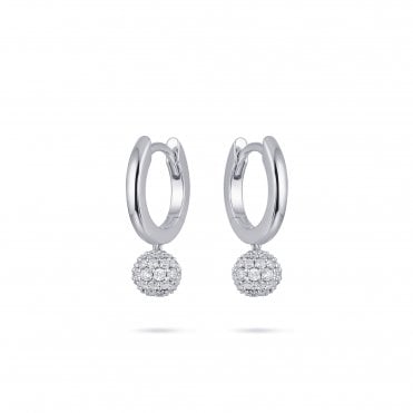 Silver Hoop And Ball Charm Earrings