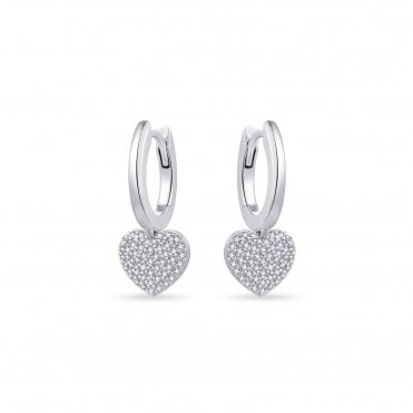 Silver Hoop And Heart Charm Earrings