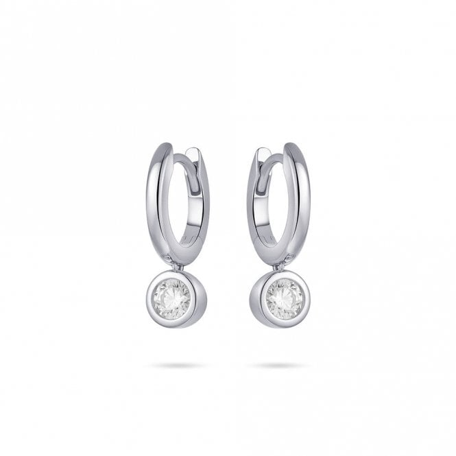 Gisser Silver Hoop And Solitaire Drop Earrings