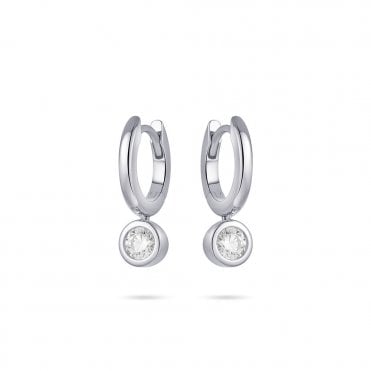 Silver Hoop And Solitaire Drop Earrings