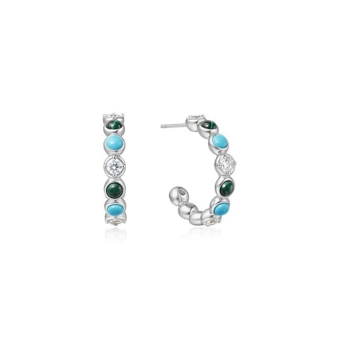 Ania Haie Silver Malachite And Turquoise Large Hoops