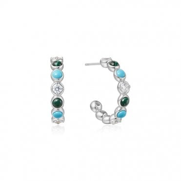 Silver Malachite And Turquoise Large Hoops