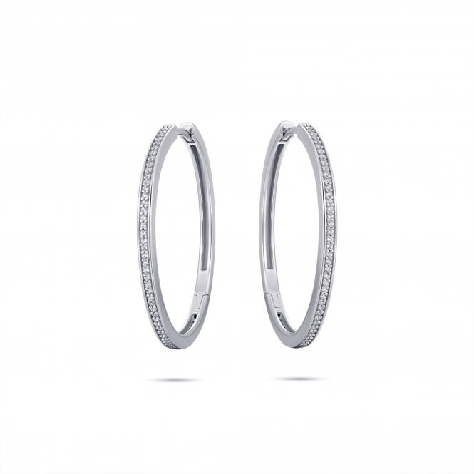 Gisser Silver Stone Set 30mm Hoop Earrings