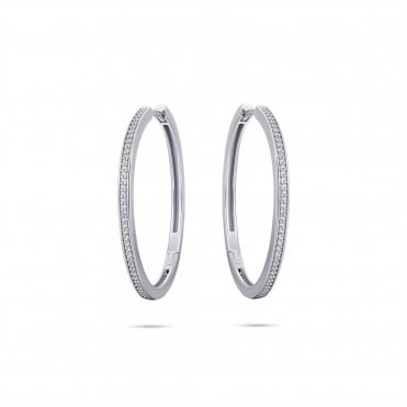 Silver Stone Set 30mm Hoop Earrings