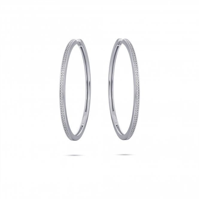 Gisser Silver Stone Set 40mm Hoop Earrings