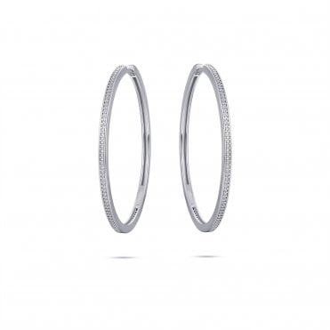 Silver Stone Set 40mm Hoop Earrings