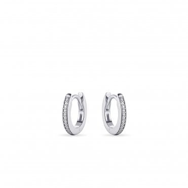 Silver Stone Set Hoop Earrings