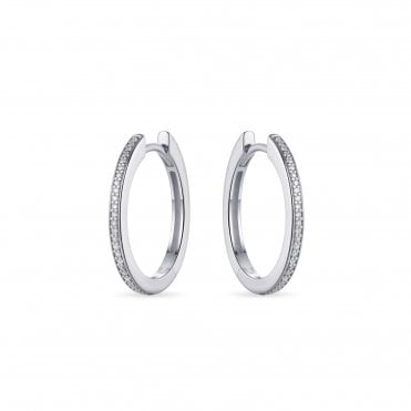 Silver Stone Set Hoop Earrings