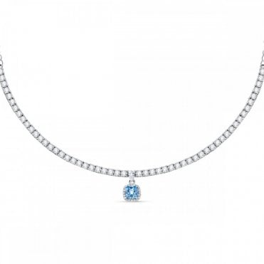 Silver Tennis Necklet With Blue Stone