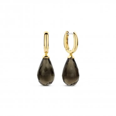 Smoky Brown Teardrop And Hoop Earrings