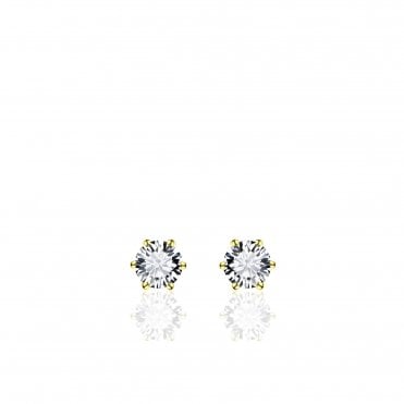 Solitaire CZ Gold Stud Earrings