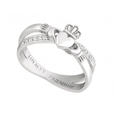 Silver Cross Over Cladagh Ring