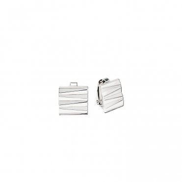 Square Wave Silver Clip- On Earrings