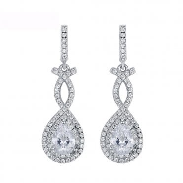 Sterling Silver Crystal Drop Occasion Earrings - Length 3cm - Gift Packaging Included