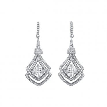 Sterling Silver Drop Stone Set Occasion Earrings - Length 3.5cm - Gift Packaging Included