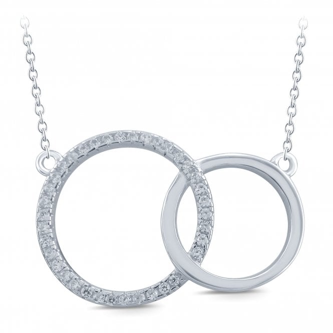 PURE Silver Sterling Silver Ladies Double Circle Stone Set Pendant  18