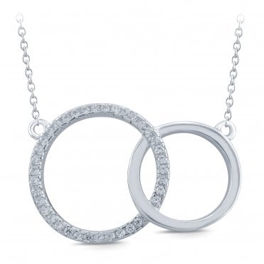 Sterling Silver Ladies Double Circle Stone Set Pendant  18" - Gift Packaging Included