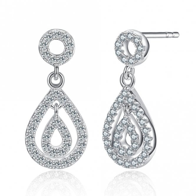 PURE Silver Sterling Silver Stone Set Pear Shaped Drop Earrings - Length 20mm - Gift Packaging Included - Occsasion Style