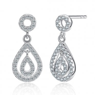 Sterling Silver Stone Set Pear Shaped Drop Earrings - Length 20mm - Gift Packaging Included - Occsasion Style