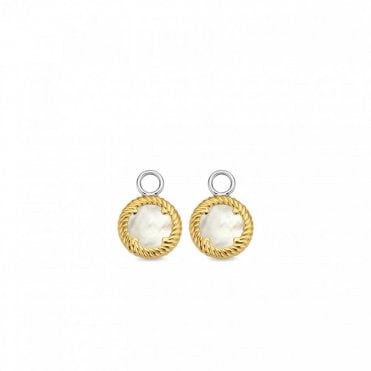 Ti Sento Mother of Pearl  Earcharms Gilded With Ribbed Gold Plated Surround - Ear Charms Need a Ti Sento Hoop Earring To Hang On and are Interchangeable  Gift Boxed