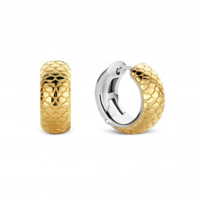 Ti Sento  Silver Yellow Gold Plated Snake Skin Patterned Huggie Earrings
