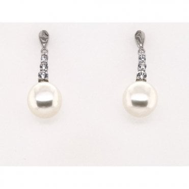 White Gold Drop Pearl Earrings